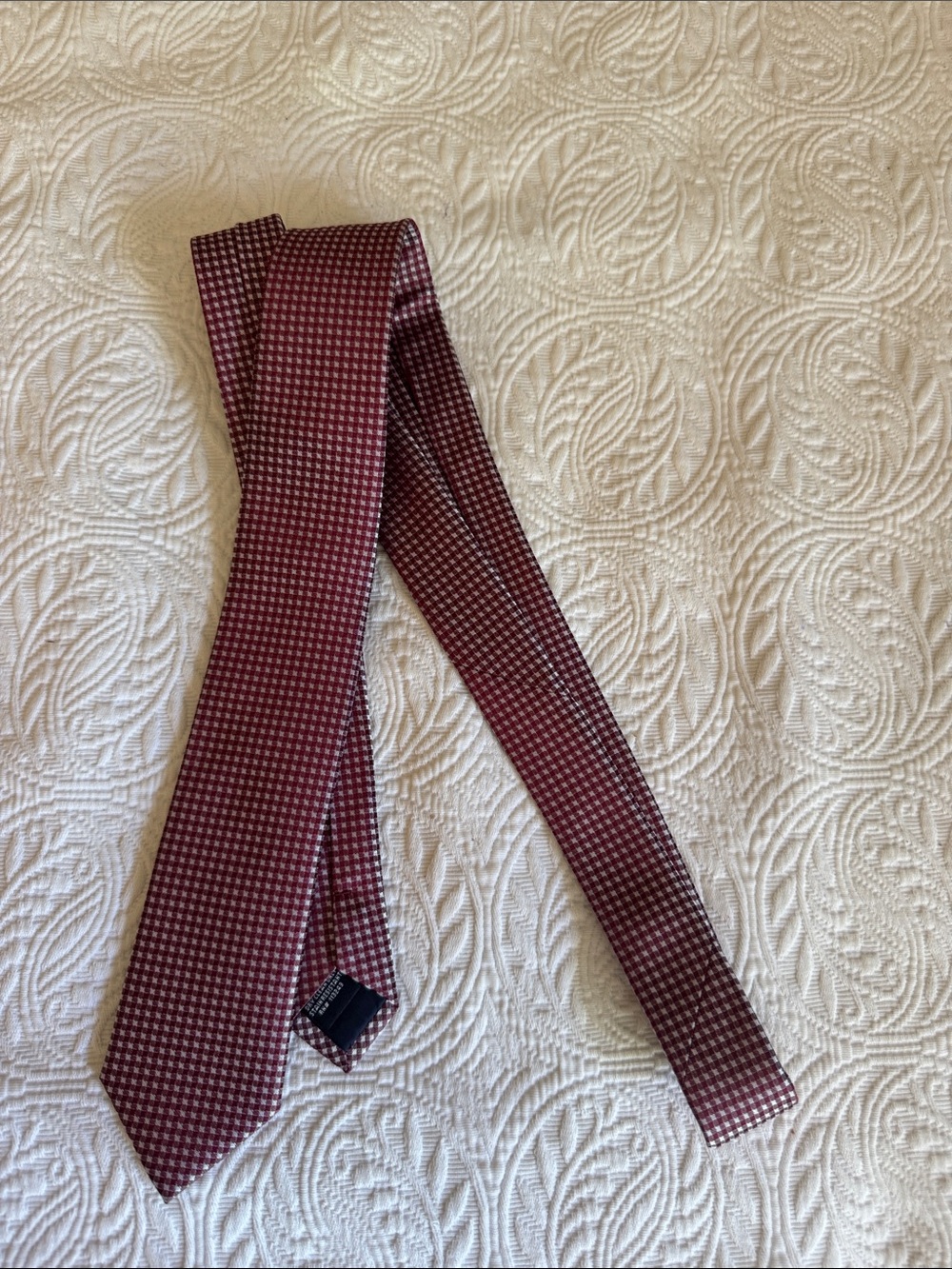 The Tie Bar Wine Red Micro-Check Silk Tie